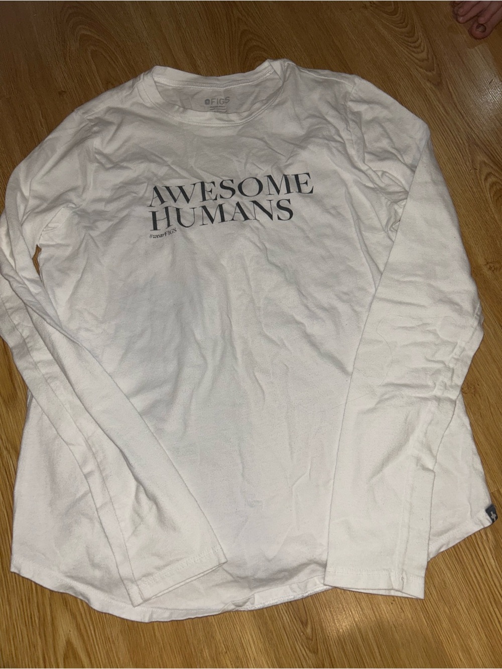 FIGS "Awesome Humans" Long Sleeve Crew Neck Shirt - White